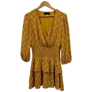 Blue Rain Yellow  Tiered Mini Dress Womens M